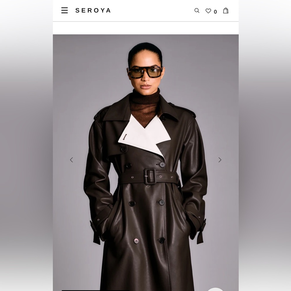 Seroya Estelle Ash Brown and White Women's vegan leather Trench Coat